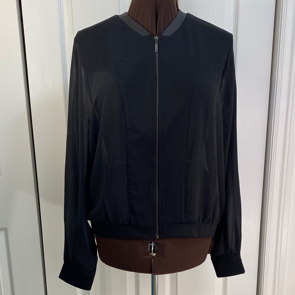 2 for $25 - Reitmans Black Bomber Jacket with Sheer Panels and Sleeves, L